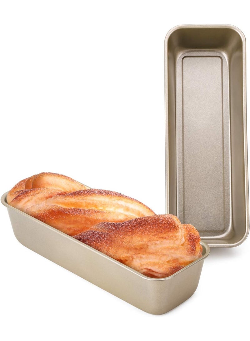 Long Loaf Pan, 12x4 Inch Rectangle Bread Loaf Pan Set of 2, Nonstick Bread Pans Carbon Steel Toast Pan Golden Cake Pan Loaf Baking Pans Bakeware for Oven Baking - Image 1